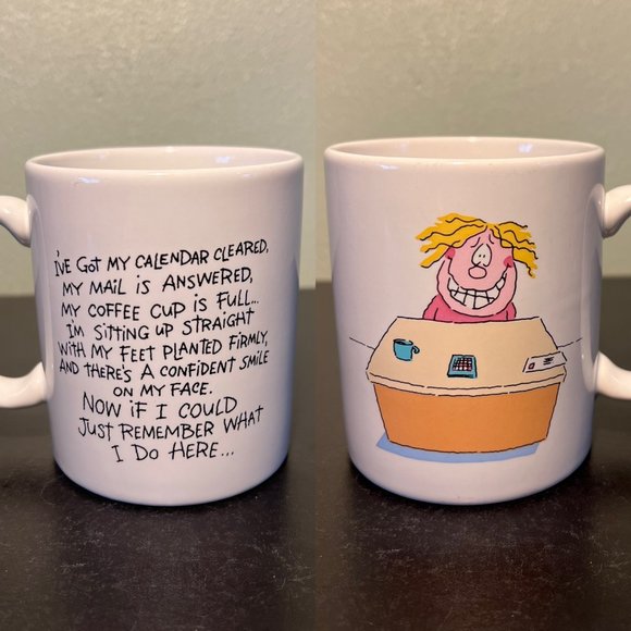 Vintage HALLMARK Humorous Office Worker Ceramic Coffee Mug ~ What Do I Do Here? - Picture 1 of 9